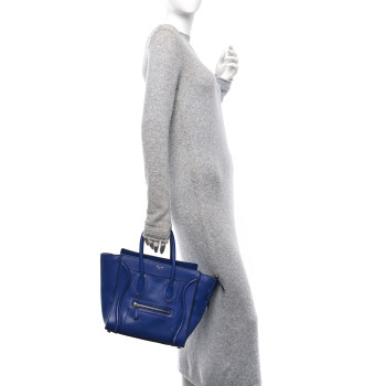 CELINE Drummed Calfskin Micro Luggage Indigo