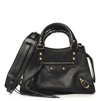 BALENCIAGA Grained Calfskin Neo Classic Gold Hardware Nano City Crossbody Black