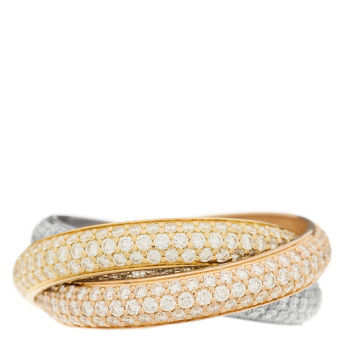 CARTIER 18K White Yellow Pink Gold Diamond MM Trinity Full Paved Ring 57 8 CARTIER 18K White Yellow Pink Gold Diamond MM Trinity Full Paved Ring 57 8