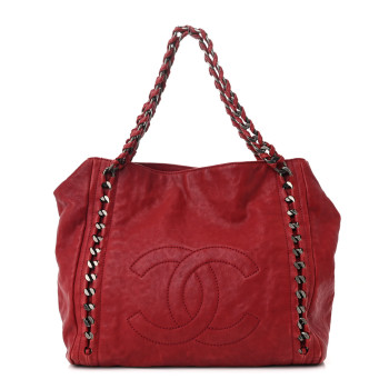 CHANEL Calfskin Modern Chain Tote Red