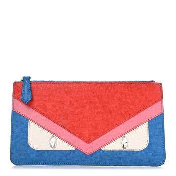 FENDI Vitello Elite Crystal Eye Monster Zip Pouch Royal Blue Papavero Multicolor