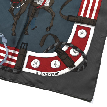 HERMES Silk Ronds De Marche Scarf 90 Petrole Rouge Vert Gris Anthracite