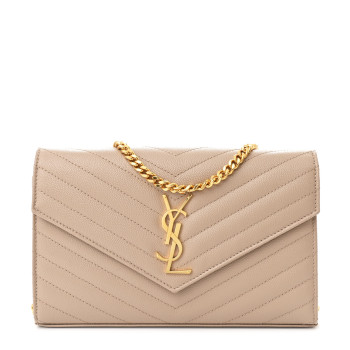 SAINT LAURENT Grain De Poudre Matelasse Chevron Monogram Chain Wallet Dark Beige