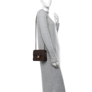 CHANEL Lambskin Quilted Mini Square Flap Bag Dark Brown