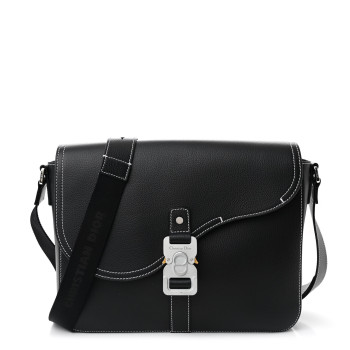 CHRISTIAN DIOR Grained Calfskin Medium Saddle Messenger Bag Black CHRISTIAN DIOR Grained Calfskin Medium Saddle Messenger Bag Black
