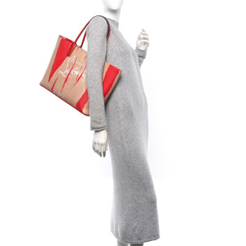 CHRISTIAN LOUBOUTIN Calfskin Spikes Loubi Print East West Cabata Tote Kraft Red