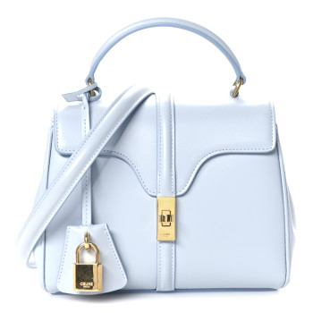 CELINE Satinated Calfskin Mini 16 Top Handle Bag Pale Blue