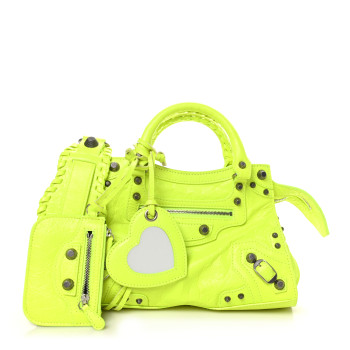BALENCIAGA Agneau Arena Neo Cagole Handbag XS Fluo Yellow