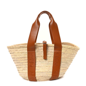 CHLOE Raffia Smooth Calfskin Medium Sense Basket Caramel