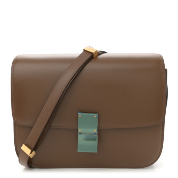 CELINE Smooth Calfskin Medium Classic Box Flap Bag Camel