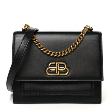 BALENCIAGA Box Calfskin S Sharp Chain Shoulder Bag Black