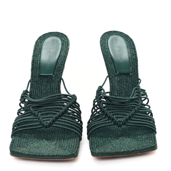 BOTTEGA VENETA Raffia Elasticized Stretch Mule Sandals 37.5 Emerald Green