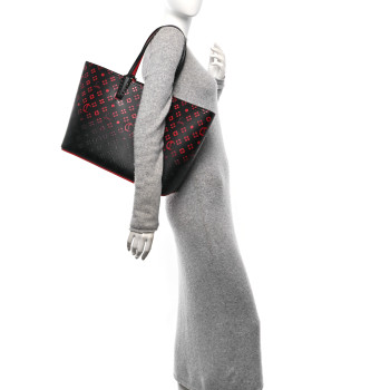 CHRISTIAN LOUBOUTIN Perforated Calfskin Degrade Loubinthesky East West Cabata Tote Black Red
