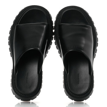 BALENCIAGA Jive Smooth Calfskin Logo Embossed Womens Tractor Platform 38 Black