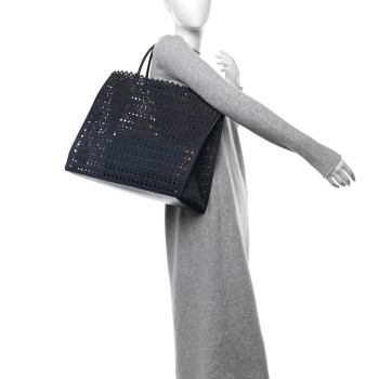 ALAIA Denim Laser Cut Garance Tote Blue ALAIA Denim Laser Cut Garance Tote Blue