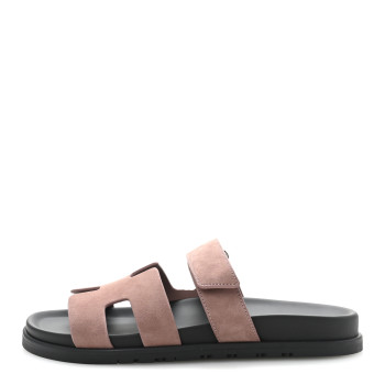 HERMES Suede Goatskin Womens Chypre Sandals 39 Rose Antique