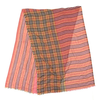 BURBERRY Wool Silk Gauze Ombre Giant Check Scarf Trench