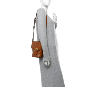 CHLOE Shiny Calfskin Mini Saddle Bag Clay Brown