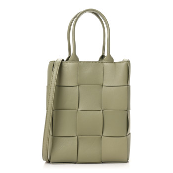 BOTTEGA VENETA Lambskin Maxi Intrecciato North South Cassette Tote Travertine