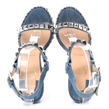 CHRISTIAN LOUBOUTIN Denim Cataclou 120 Wedge Sandals 36 Blue