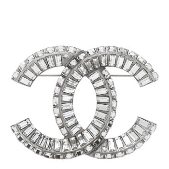 CHANEL Baguette Crystal CC Brooch Silver