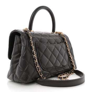 CHANEL Caviar Quilted Mini Coco Handle Flap Dark Brown