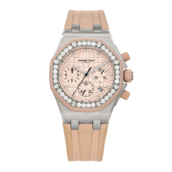 AUDEMARS PIGUET Stainless Steel Rubber Diamond Bezel 37mm Royal Oak Offshore Lady Chronograph Automatic Watch Champagne 26048SK.ZZ.D082CA.01
