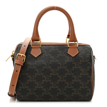 CELINE Triomphe Canvas Calfskin Small Boston Bag Tan