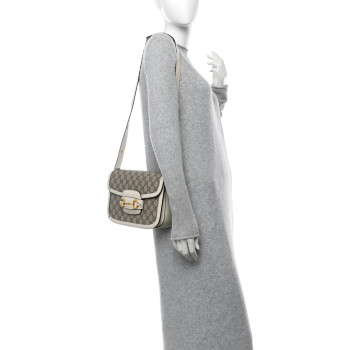 GUCCI GG Supreme Monogram Horsebit 1955 Shoulder Bag Beige Mystic White