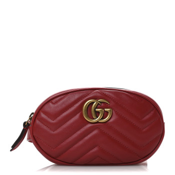 GUCCI Calfskin Matelasse GG Marmont Belt Bag 85 34 Hibiscus Red