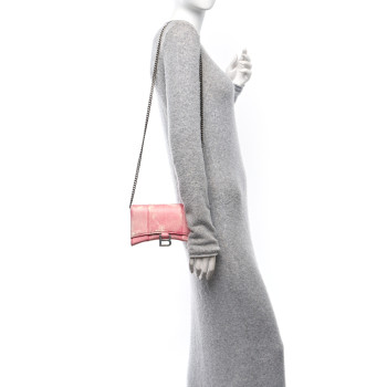 BALENCIAGA Nappa Denim Printed Hourglass Chain Bag Denim Pink