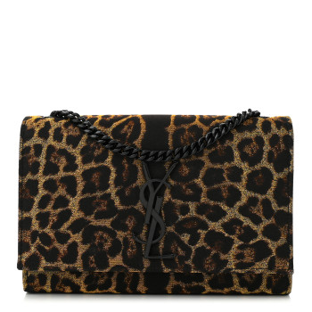 SAINT LAURENT Jacquard Leopard Small Monogram Kate Satchel Oro Natural