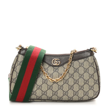 GUCCI GG Supreme Monogram Textured Dollar Calfskin Web Small Ophidia GG Handbag Beige Ebony New Acero