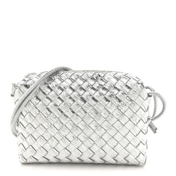 BOTTEGA VENETA Metallic Calfskin Intrecciato Mini Loop Camera Bag Silver
