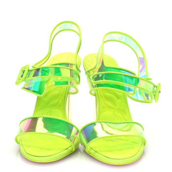 CHRISTIAN LOUBOUTIN Iridescent PVC Loubi Duniss 100 Slingback Sandals 36 Fluo Yellow