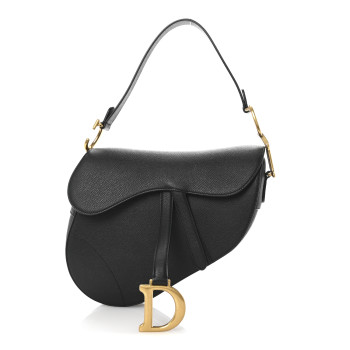 CHRISTIAN DIOR Grained Calfskin Saddle Bag Black CHRISTIAN DIOR Grained Calfskin Saddle Bag Black