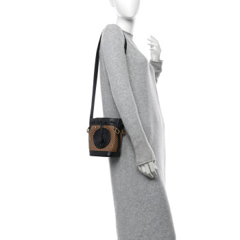 FENDI Vitello Liberty Glossy Lambskin F is Fendi Perforated Mini Mon Tresor Bucket Bag Sand Mimosa Black