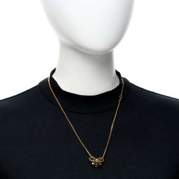 CHANEL Metal Lambskin Chain CC Bow Necklace Black Gold