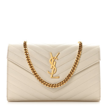 SAINT LAURENT Grain De Poudre Matelasse Chevron Monogram Chain Wallet Crema Soft