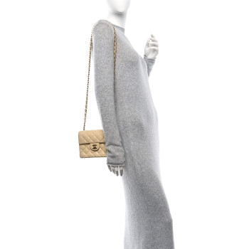 CHANEL Lambskin Quilted Mini Square Flap Beige