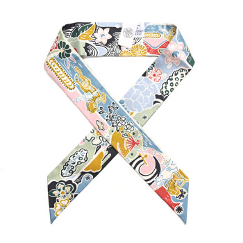 HERMES Silk Bingata Twilly Bleu Ciel Vert Rose