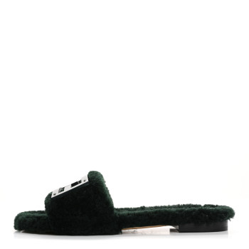 FENDI Shearling FF Baguette Slide Sandals  37 Salvia Green