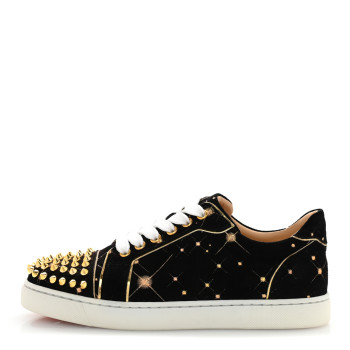 CHRISTIAN LOUBOUTIN Veau Velours Calfskin Spikes Womens Vieira Flat Sneakers 36.5 Black Gold