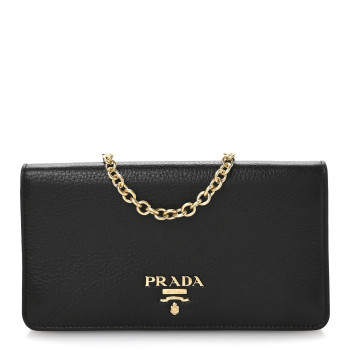 PRADA Vitello Daino Metal Chain Wallet Black