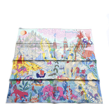 HERMES Silk Cosmographia Universalis Scarf 90 Turquoise Jaune Rose