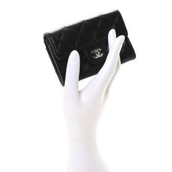 CHANEL Caviar Quilted Flap Card Holder Wallet Black