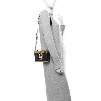 DOLCE & GABBANA Lizard Camera Shoulder Bag Black Gold