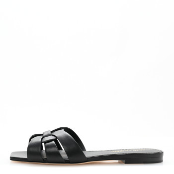 SAINT LAURENT Calfskin Tribute 05 Slide Sandals 36.5 Black