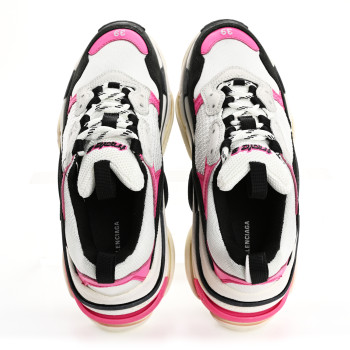 BALENCIAGA Fabric Mesh Washed Effect Womens Triple S Sneakers 39 Rose Fluo Black White