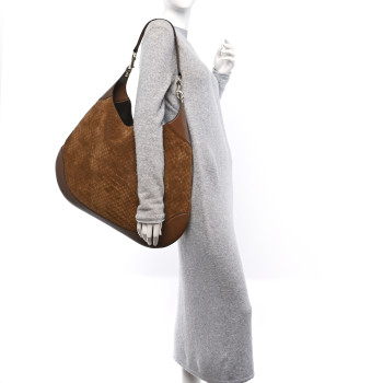 GUCCI Micro GG Suede B Maxi Shoulder Bag Brown